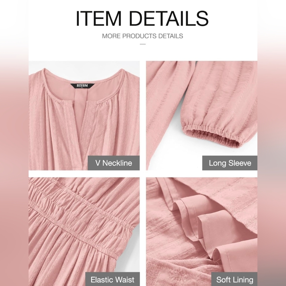 Bohemien Long Sleeve Pink Maxi Dress - Picture 5 of 11
